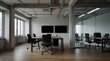 © Waqar - Office coworking interior with pc monitors on tables.generative.ai