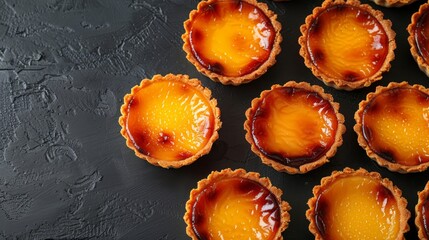Wall Mural -  A collection of tiny tarts arranged on a tabletop, resting atop a black surface
