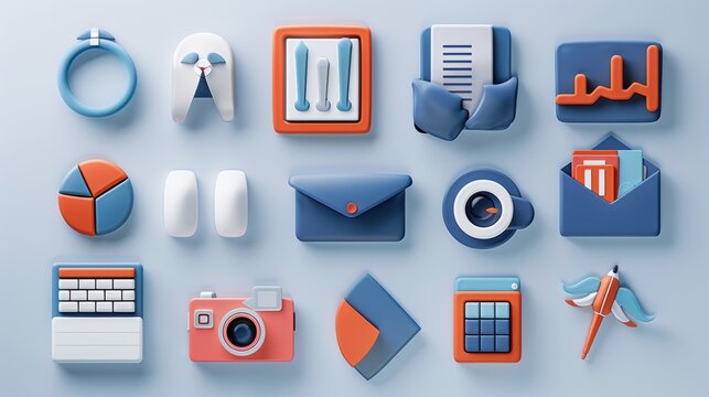 A modern business icons in a flat design style, 2D, adobe illustrato