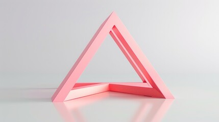 pink glass triangle in the style of an icon, white background, shiny metalic surface, 3d render