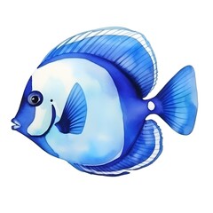 Wall Mural - Vibrant Blue Tang Fish Underwater on White Background