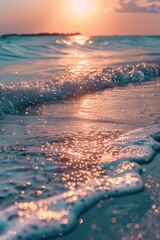 Wall Mural - the ocean is calm and the sun is setting, creating a beautiful