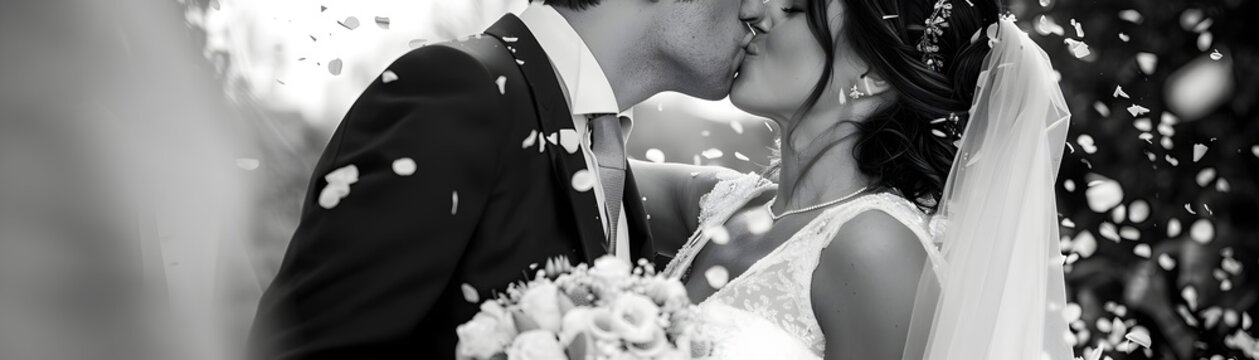 Passionate Newlyweds Share Joyful Confetti Filled Kiss on Their Special Day