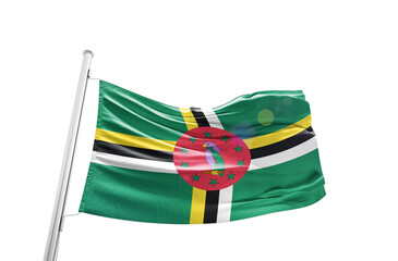 Dominica national flag waving isolated on white background with clipping path.