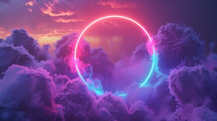 Canvas Print - a glowing circle is in the middle of a cloudy sky