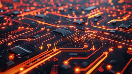 Wall Mural - Modern circuit board illustration with glowing lines