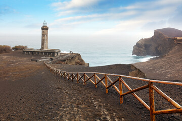 Sticker - Azores, Island of Faial. The lighthouse Farol dos Capelinhos at Ponta dos Capelinos