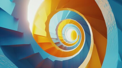 Wall Mural - A spiral staircase with blue, yellow, and orange steps