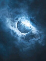 Wall Mural - a large blue moon is in the sky above a cloudy night