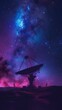 © Pnitha - Silhouette of large radio telescope in desert against starry sky with Milky Way and colorful nebula, night time sky with stars