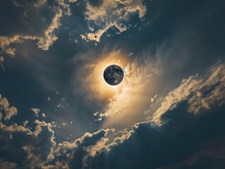 Wall Mural - a large, glowing moon is in the center of a cloudy sky