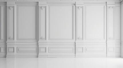 Wall Mural - White empty interior in classic style. The light wall is decorated with moldings. Generative Ai