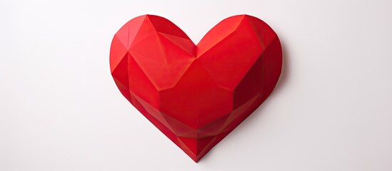 Poster - A red heart shaped paper captured in a copy space image against a white background