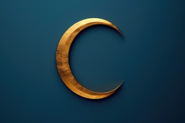 Wall Mural - A gold crescent moon on a blue background