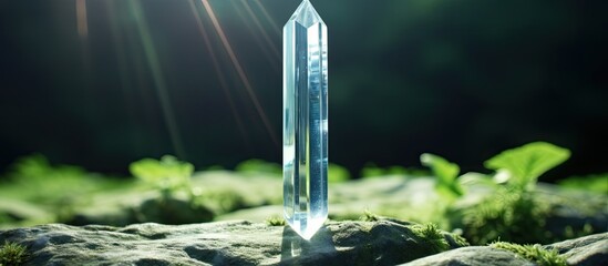 A healing tuning fork and crystal stone ideal for promoting physical and mental well being Photograph with copy space image