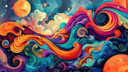 Wall Mural - Multicolored abstract swirls and vibrant patterns create a psychedelic background