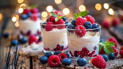 Poster - A dessert with whipped cream and berries in a glass