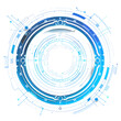 © YUTTADANAI - High-tech digital interface with concentric neon blue circles and a clear central area for futuristic software or sci-fi graphics.