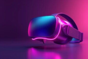 Poster - Modern VR headset with pink and blue lighting, showcasing sleek design and advanced technology 