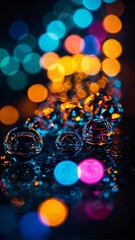Poster - Captivating abstract light patterns featuring with animation glass spheres and vivid neon colors.