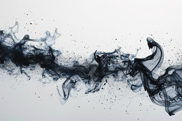 Poster - The image is a black and white photo of smoke. The smoke is long and curvy, and it is coming from a fire. Scene is dark and ominous