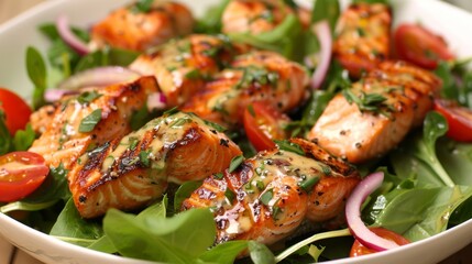 Wall Mural - Fresh Salmon Salad with Creamy Dressing