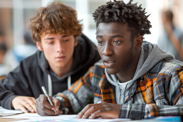 Poster - a peer tutoring another student in math. concept of academic aid. generative ai.