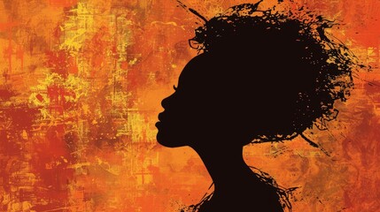 black history month. silhouette of woman with afro hairstyle and hoop earrings against red