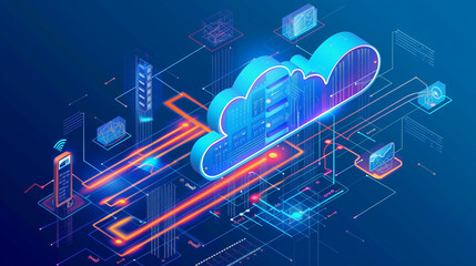 Wall Mural - Wireless network technology offers a fast connection to the Internet and support for cloud computing services. Thanks to it, it is possible to store data online.