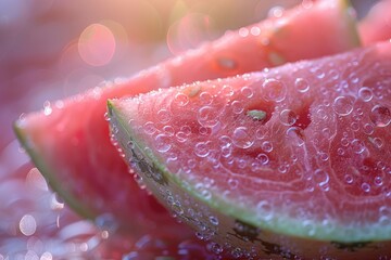 Sliced fresh watermelon with bubbles on water professional photography
