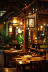 Wall Mural - Authentic Thai Restaurant Ambiance Serving Traditional Green Curry  