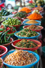 Poster - Colorful Thai Street Food Market with a Variety of Traditional Dishes  