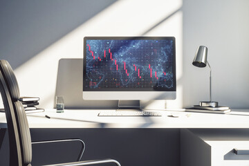Poster - Creative concept of crisis chart illustration on modern laptop screen. Global crisis and bankruptcy concept. 3D Rendering