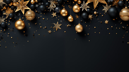 Christmas background with golden and black balls