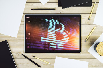 Poster - Creative Bitcoin concept on modern digital tablet display. Top view. 3D Rendering