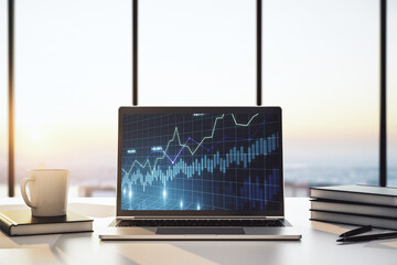 Wall Mural - Computer monitor with abstract financial graph, finance and trading concept. 3D Rendering