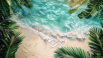 Wall Mural - a beautiful beach scene with palm trees and a blue ocean