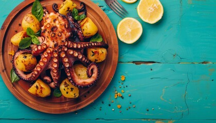 Wall Mural - Savor the Flavor: A Stunning Capture of Spanish Delicacy - Pulpo a la Gallega