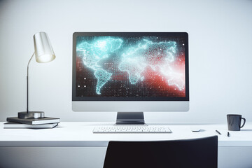 Aufkleber - Modern computer display with abstract graphic world map, big data and networking concept. 3D Rendering