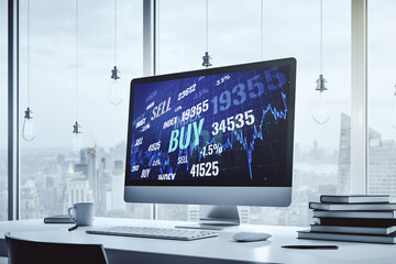 Poster - Abstract creative financial diagram on modern computer monitor, banking and accounting concept. 3D Rendering