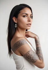 Wall Mural - woman with a tribal tattoo on her shoulder
