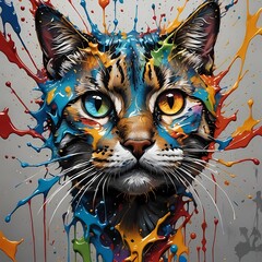 Poster - cat wearing paint splashes on his face as if in an artistic style