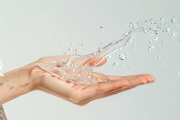 Poster - Dynamic splash of clear water from a hand, emphasizing purity, freshness, and the fluid motion of clean liquid in a close-up view, Gernerative AI