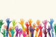 © Ben - Colorful painted hands raised in celebration, symbolizing diversity, creativity, unity, and the joyful expression of community and inclusion, Gernerative AI