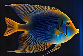 Wall Mural - AI generated illustration of a colorful translucent rainbow fish on a dark background
