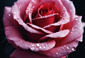 Canvas Print - AI-generated illustration of a pink rose with dew drops on its petals