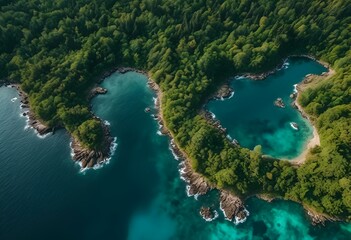 Poster - AI generated illustration of green islands in the sea