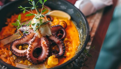 Seafood Extravaganza: Bowl with Crustacean Mollusc Appetizer and Octopus