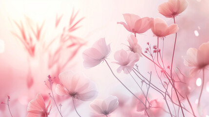 Wall Mural - Delicate pastel flowers in soft focus, ethereal beauty concept. Background with copy space.