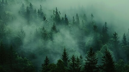 Poster - Scene of a forest shrouded in mist